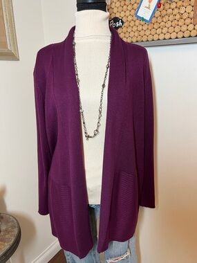 JM Collections Woman Deep Plum Open-Front Cardigan Sz. 1X